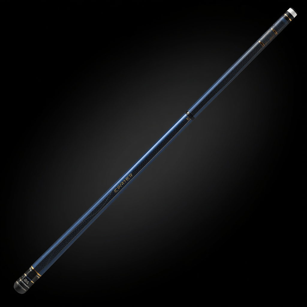 142 Collection’s 10K Deep Blue Pool Cue full product image on black charcoal background